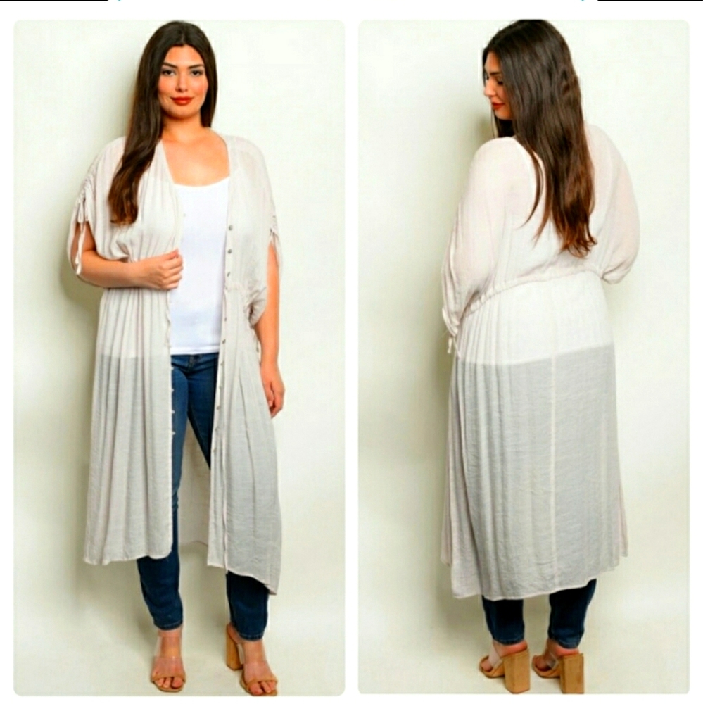 Favlux pale taupe plus sized kimono or swim coverup 1X